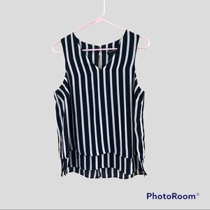 Banana Republic sleeveless navy blue/white striped 2 tiered blouse, size M